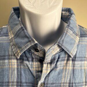 Peter Millar Men's blue and white plaid brushed cotton l/s shirt 2XL XXL EUC
